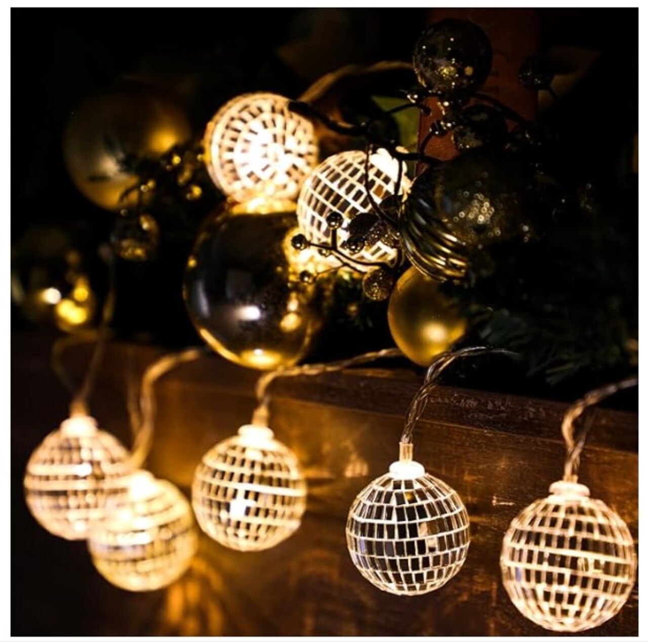Decorations for LED Disco Balls 70s Disco Party Supplies Mirror Disco Ball  Ornaments Christmas Mini Disco Balls Tree Ornament Light Battery Operated Disco  Balls with String (Warm White, 5.91 ft Long)